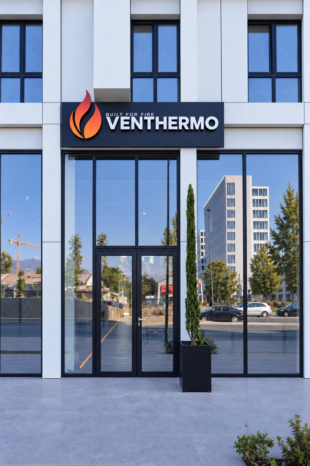 Fasada dhe hyrja e showroom-it Venthermo në Tiranë